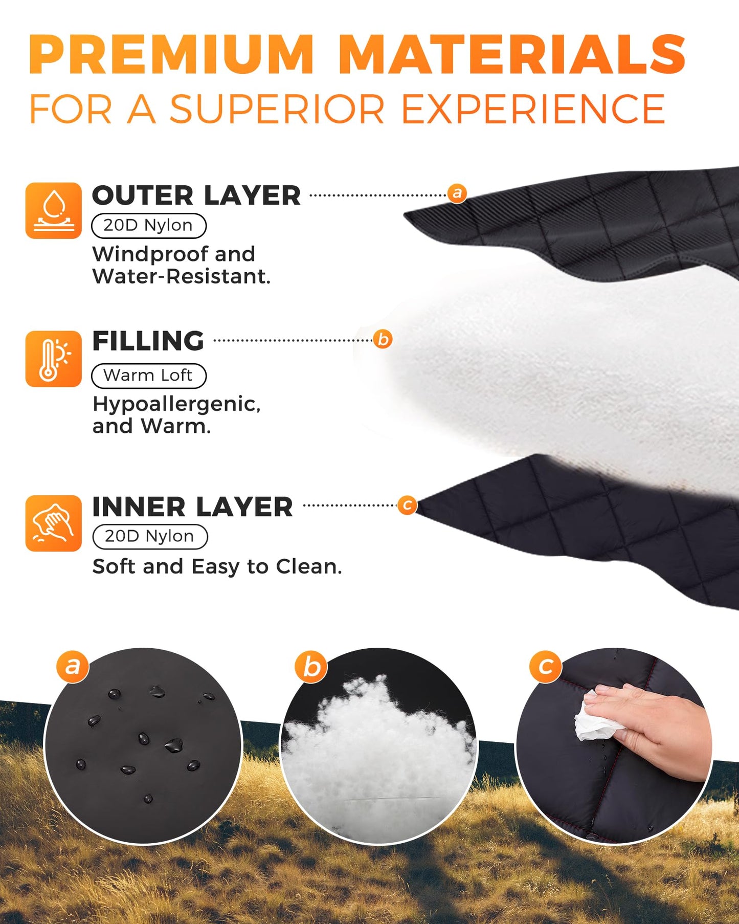 KingCamp Ultralight Camping Blanket, Packable Down Alternative Puffy Wearable Blankets Weatherproof Warm Package Quilt with Snap Buttons for Outdoor Hiking Travel Picnic Stadium (69"L x 53"W, Black)