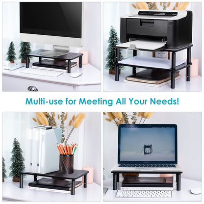 LOTEYIKE TV/Monitor Riser Desktop Stand, Flat Screen, Sturdy Metal Laptop Computer Shelf for Printer, iMac, 3 Height Adjustable PC with Mesh Platform , 2 Pack