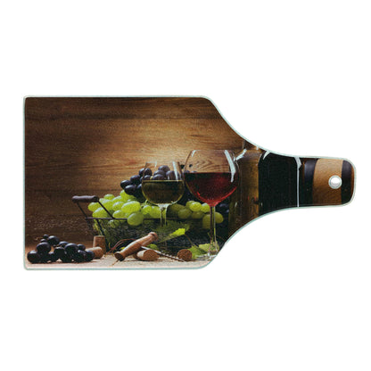 Ambesonne Wine Cutting Board, Glasses of Red and White Wine Served with Grapes French Gourmet Tasting, Decorative Tempered Glass Cutting and Serving Board, Wine Bottle Shape, Brown Ruby