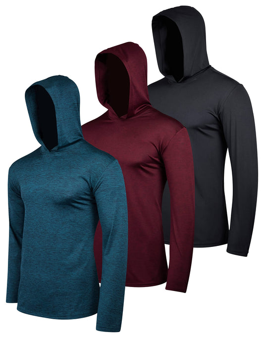 Real Essentials 3 Pack: Men's Dry Fit Wicking Long Sleeve Fishing Active Hoodie Pullover Sweatshirt (Big & Tall)-Set 2, X-Large