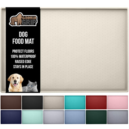 GORILLA GRIP 100% Waterproof Raised Edge BPA Free Silicone Pet Feeding Mat, Dog Cat Food Mats Contain Spills Protects Floors, Placemats for Cats and Dogs Water Bowl, Pets Accessories 16x10, Cream