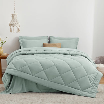 Love's cabin Twin Comforter Set Aqua, 5 Pieces Twin Bed in a Bag, All Season Bedding Sets with 1 Comforter, 1 Flat Sheet, 1 Fitted Sheet, 1 Pillowcase and 1 Pillow Sham