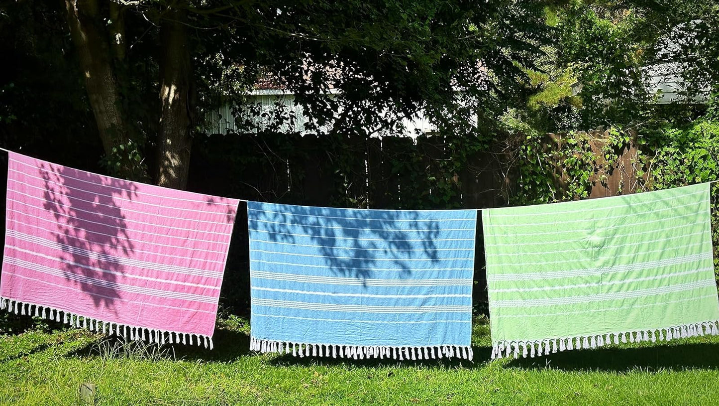 HAVLULAND Turkish Beach Towels Oversized -100% Turkish Cotton Super Soft Lightweight - Absorbent and Quick Drying Bath Towel - Sand Free Beach Towel - Turkish Towels for Adults (Blue, 12 Pack)