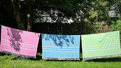 HAVLULAND Turkish Beach Towels Oversized -100% Turkish Cotton Super Soft Lightweight - Absorbent and Quick Drying Bath Towel - Sand Free Beach Towel - Turkish Towels for Adults (Blue, 12 Pack)