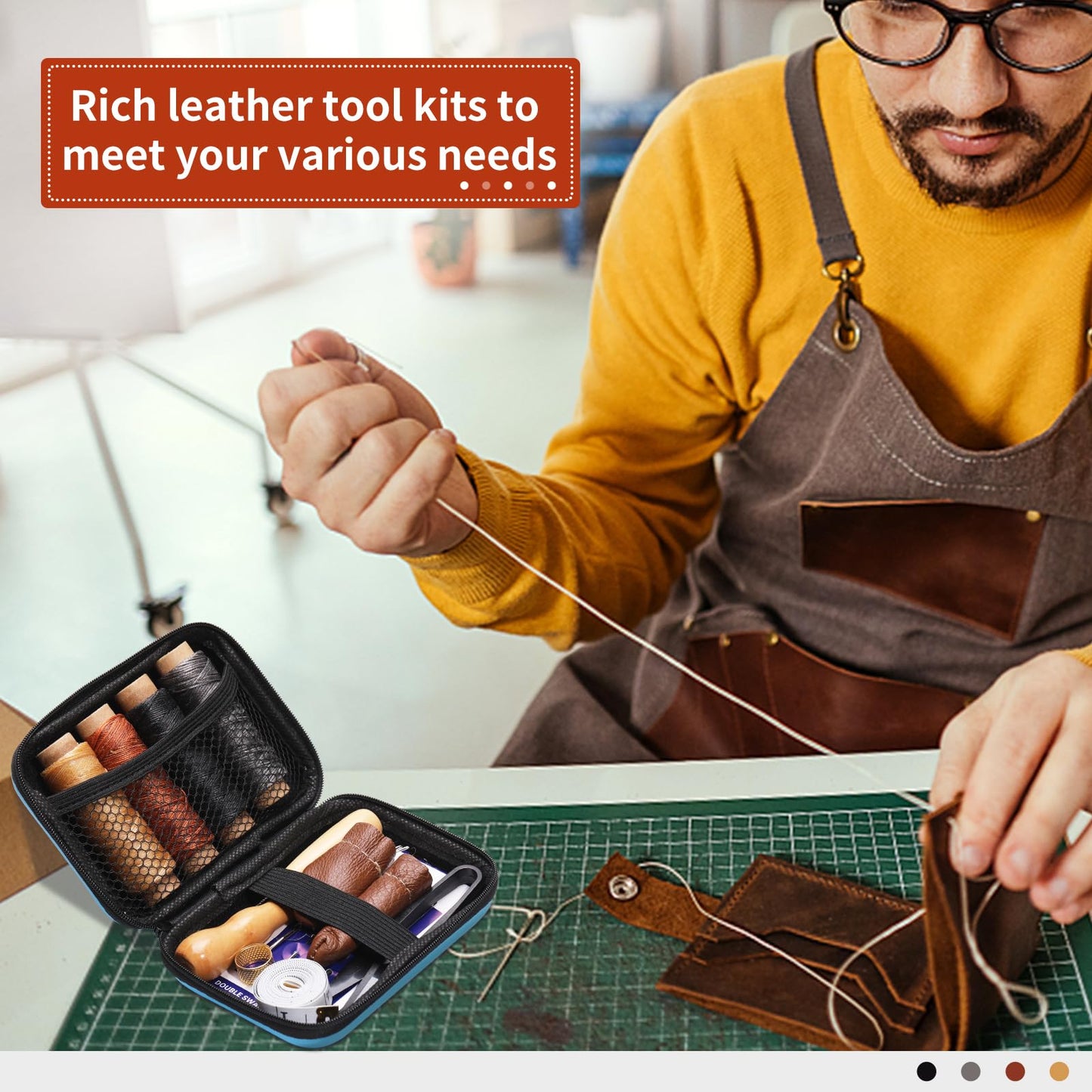 MORFEN Leather Sewing Kit, Leather Stitching Kit with Sewing Awl, Needles, Waxed Thread, Upholstery Repair Kit, Heavy Duty Sewing Tools for Hand Stitching Car Seats, Sofa, Carpets, Shoes, DIY Craft