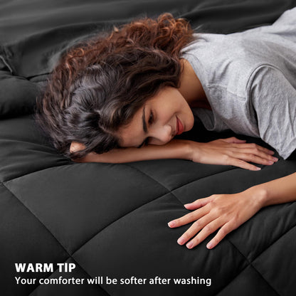 Love's cabin Queen Comforter Set Black, 7 Pieces Queen Bed in a Bag, All Season Bedding Sets with 1 Comforter, 1 Flat Sheet, 1 Fitted Sheet, 2 Pillowcase and 2 Pillow Sham