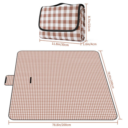 GUSUWU Picnic Blanket Waterproof Beach Rug 80''x80'' Picnic Mat Washable Lightweight with Handle Coffee Checkered for Hiking Travelling Outdoor Camping,Parks