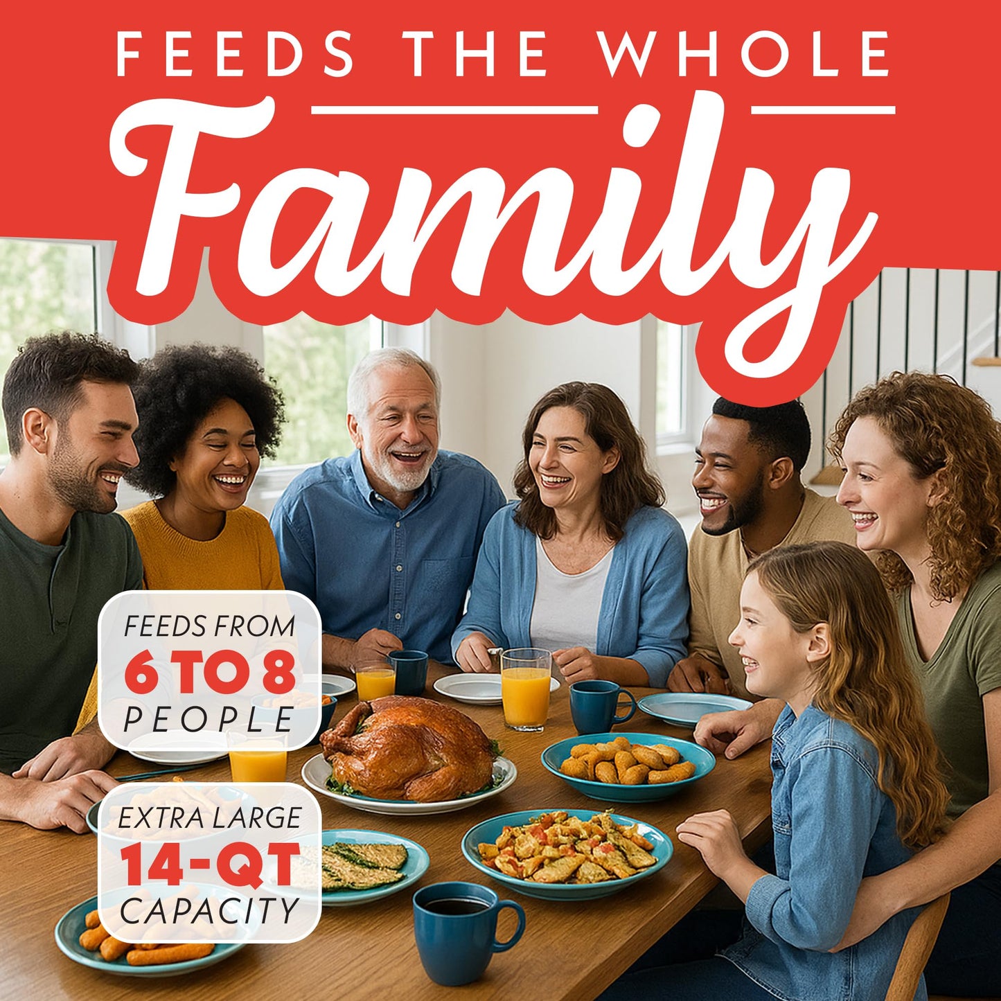 Gourmia Air Fryer Toaster Oven Combo - All-in-One 14-Quart Digital Air Fryer Toaster Oven with Rotisserie & Dehydrator – 12 Presets, Guided Cooking Prompts, 1750W, Dishwasher-Safe Accessories