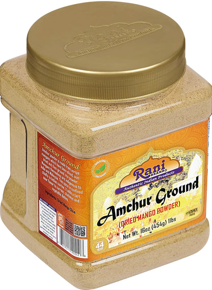 Rani Amchur (Mango) Ground Powder Spice 16oz (1lb) 454g PET Jar ~ All Natural, Indian Origin | No Color | Gluten Friendly | Vegan | NON-GMO | Kosher | No Salt or fillers