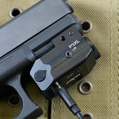 HiLight - Tactical P3XL - 300 Lumens Strobe Flashlight & Single (Green) Laser - Aircraft Grade Aluminum, Rechargeable USB Battery - Rail Mount Light & Precision Laser Class of IIIA, 5mW