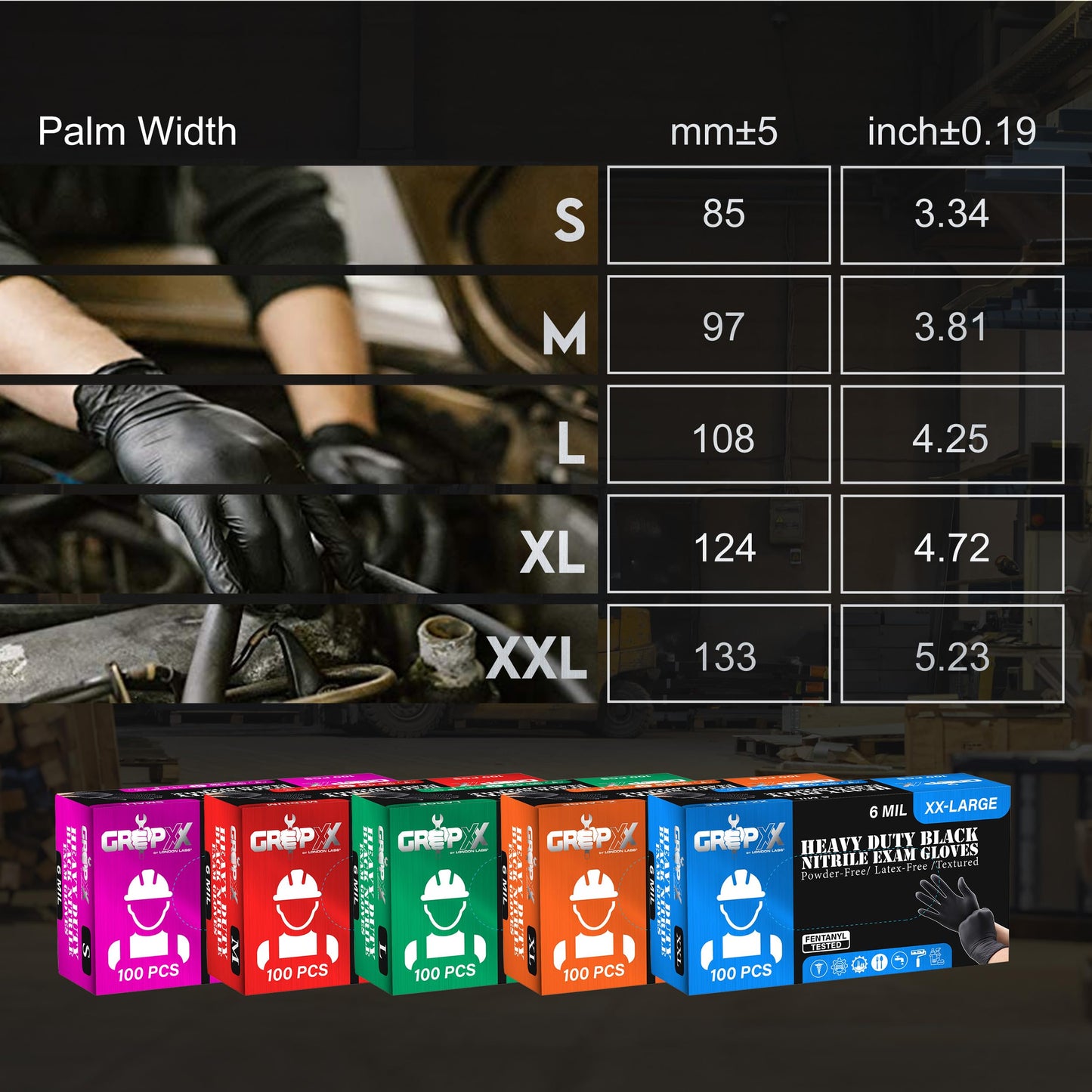 London Labs Heavy Duty 6 Mil Black Nitrile Gloves - Disposable, Latex & Powder Free | Mechanic, Food Prep & Tattoo | Rubber Gloves for Cooking, Cleaning & Household | Pack of (100)