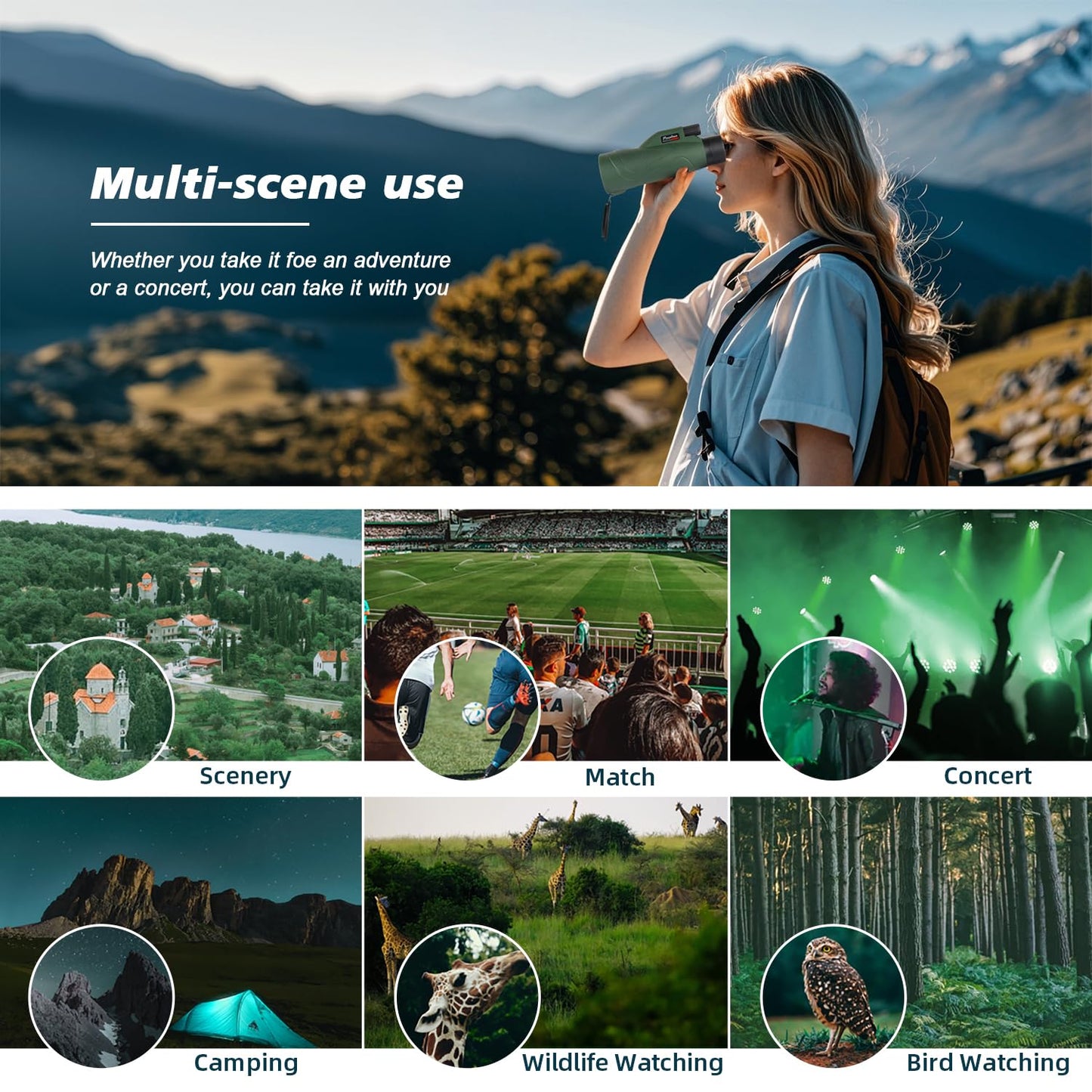 Pankoo 12x60 HD Monocular Telescope for Adults | Comes with Smartphone Adapter Tripod Hand Strap | Suitable for Bird Watching Sports Hiking Traveling