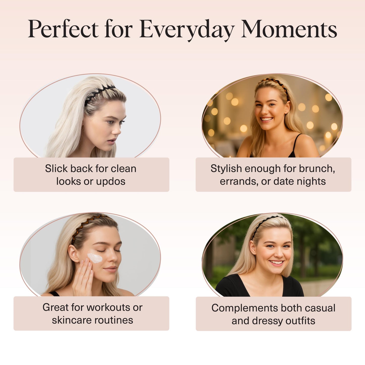 Kitsch Zig Zag Headbands for Women Non Slip – Fashion Accessories for Slicked Back Styles - Comfortable Comb Headband with Teeth - Recycled Plastic Tortoise & Black Headband - 2 pcs