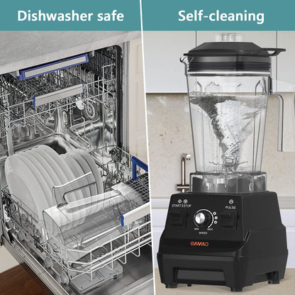 OMMO Blender 1800W, Professional High Speed Countertop Blender with Durable Stainless Steel Blades, 60oz BPA Free Blender for Shakes and Smoothies, Nuts, Ice and Fruits, Dishwasher Safe