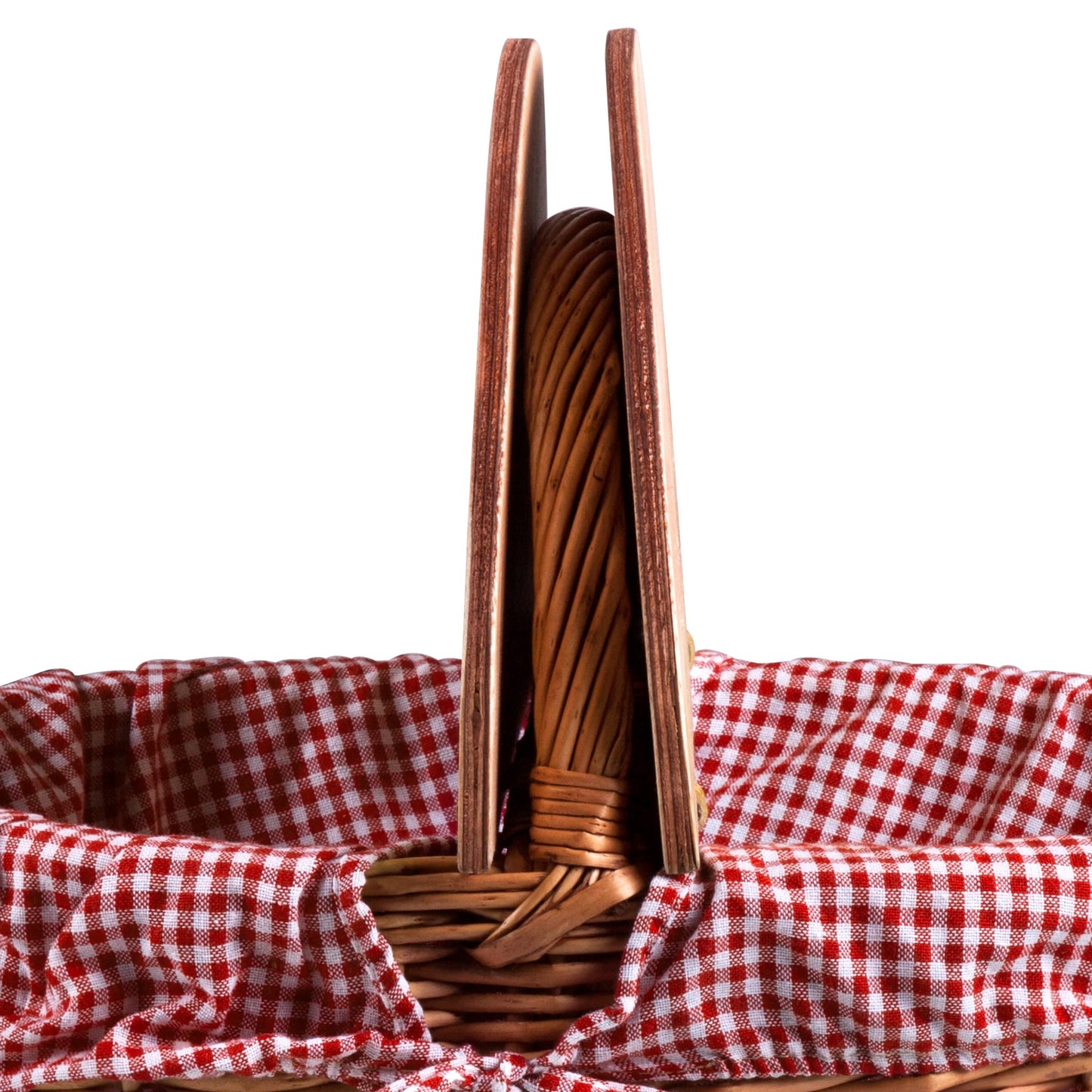 PICNIC TIME - Country Vintage Picnic Basket with Lid - Wicker Picnic Basket for 2, (Red & White Gingham Pattern)