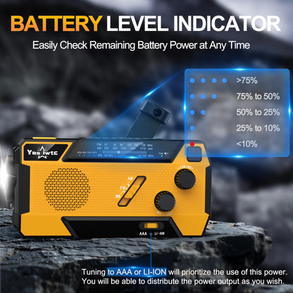 Hand Crank Emergency Radio NOAA Weather Radio 7400mWh Battery Operated 3 in 1 Charging Cable Hand Crank Charger with AM FM Portable Solar Powered Radio for Winter Storm Hurricane Survival Gear