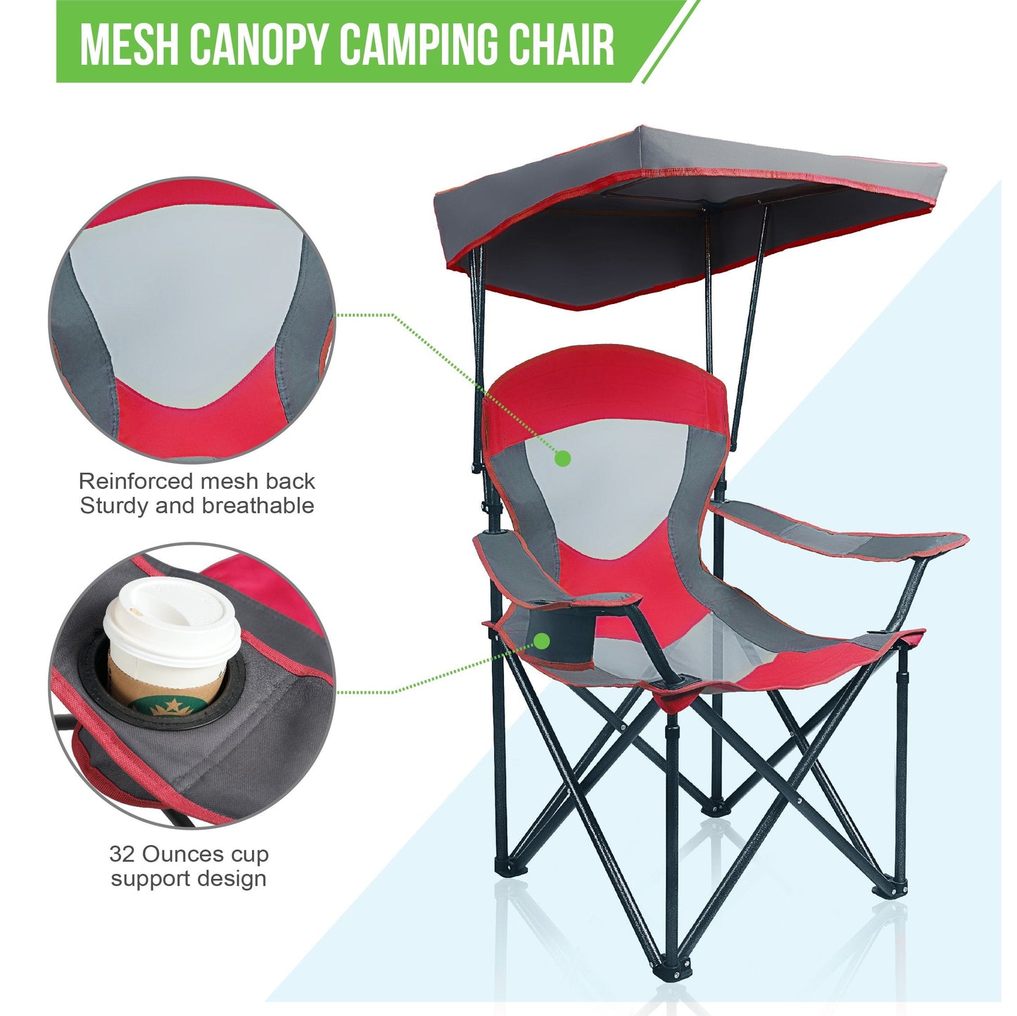 ALPHA CAMP Mesh Canopy Chair Folding Camping Chair - Red