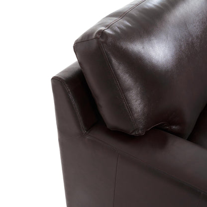 Naomi Home Siggy Genuine Leather Sofa - Set of 3 Luxurious Comfort, Goose Feather Cushion Filling, Square Arm Design, Sturdy Block Legs, Elegant Espresso - Ideal for Living Room, Office, or Bedroom