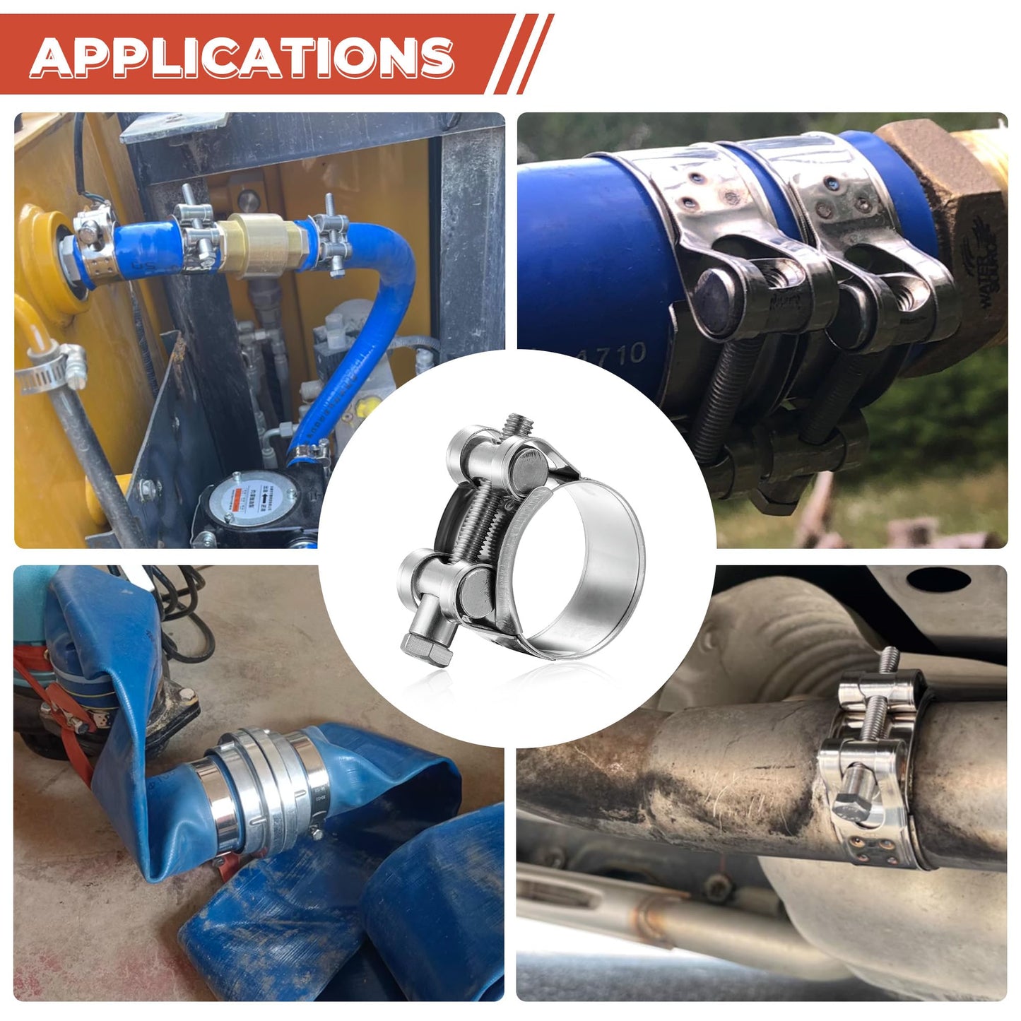 AKIHISA T-Bolt Hose Clamps,304 Stainless Steel Heavy Duty Adjustable Tube Clamps (17-19mm 4pack)