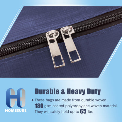 HOMESURE 4 Pack Large Strong Moving Bags with Zippers & Carrying Handles - Water-Resistant - Heavy Duty Storage Tote for Space Saving, Fold Flat, Alternative to Moving Box (Blue)