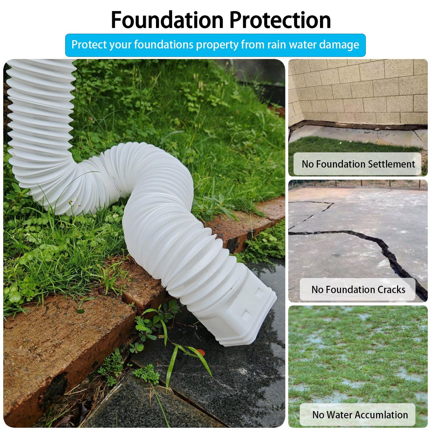 HAHOME 2 Pack Rain Gutter Downspout Extensions,Drain Downspout Extender Diverter, Flexible Downspout Extensions Can Extendable from 21 to 60 Inches (White)