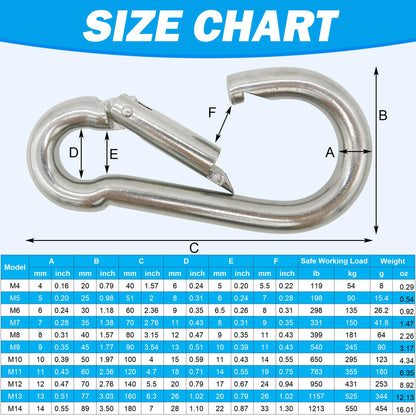 Outmate 304 Stainless Steel Carabiners -2.36 inch Heavy Duty, Durable & Rust-Free Clips for Gym, Swing, Dog Leashes, Hammocks, Keychains, and More(304,M6,Pack of 6)