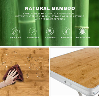 KingCamp Adjustable Height Folding Table, Bamboo Camping Outdoor Portable RV Camp Table with Carry Handle & Leg Storage for Outdoor Car Backyard Picnic Tailgating Beach