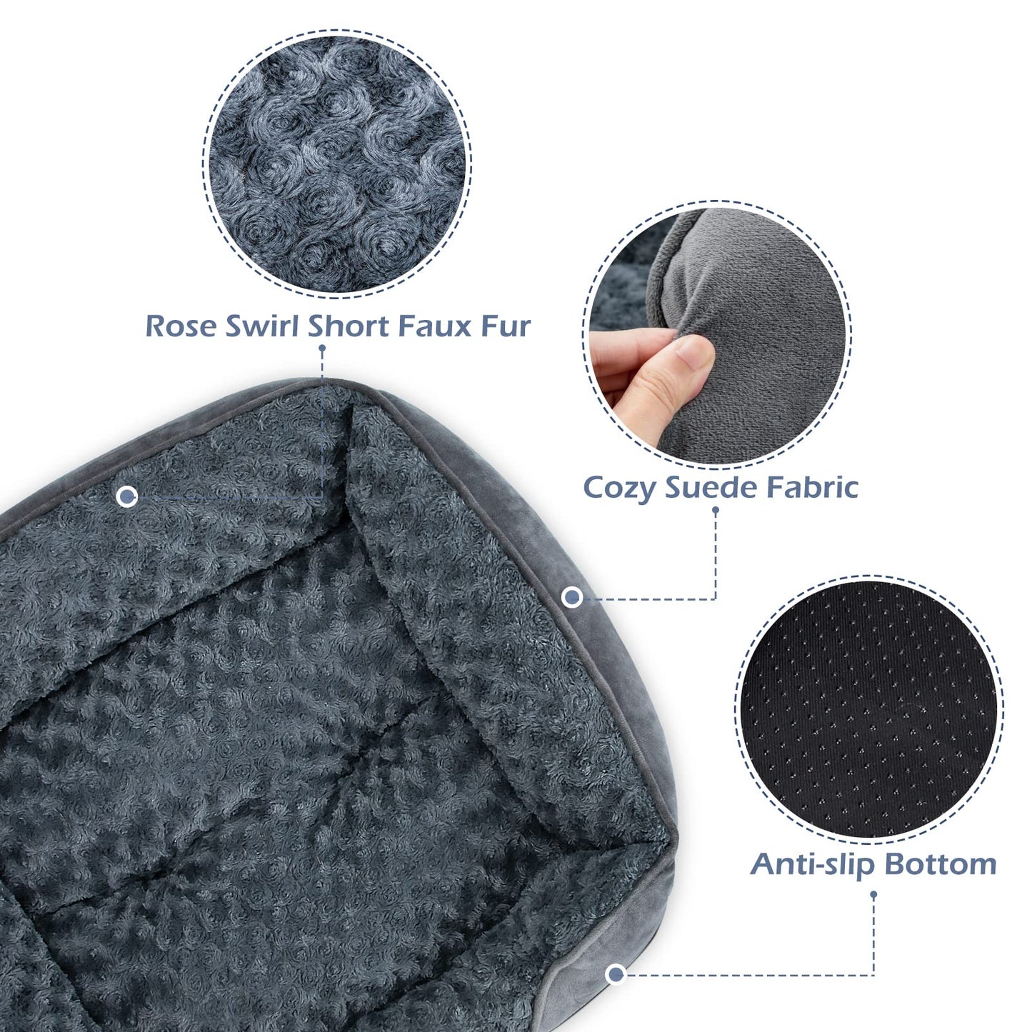 INVENHO Dog Bed for Large Medium Small Dogs, Rectangle Washable Orthopedic Dog Bed, Soft Calming Sleeping Puppy Bed Durable Pet Cuddler with Anti-Slip Bottom S(20"x19"x6")