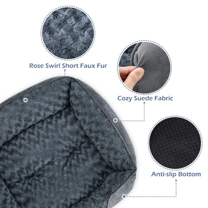 INVENHO Dog Bed for Large Medium Small Dogs, Rectangle Washable Orthopedic Dog Bed, Soft Calming Sleeping Puppy Bed Durable Pet Cuddler with Anti-Slip Bottom S(20"x19"x6")