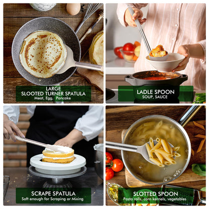 HOTEC 446°F Heat Resistant Silicone Kitchen Utensils, Cooking Utensil Set, Spatula Set, BPA Free, Kitchen Gadgets, With Stainless Steel Utensils Holder, Dishwasher Safe 14pcs Khaki