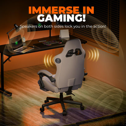 GTPLAYER Gaming Chair with Speakers, Video Game Chairs with Footrest, PC Gamer Chairs for Adults - Padded High Back Ergonomic Reclining Silla Gamer, Linkage Armrest, Ace Pro, Ivory New