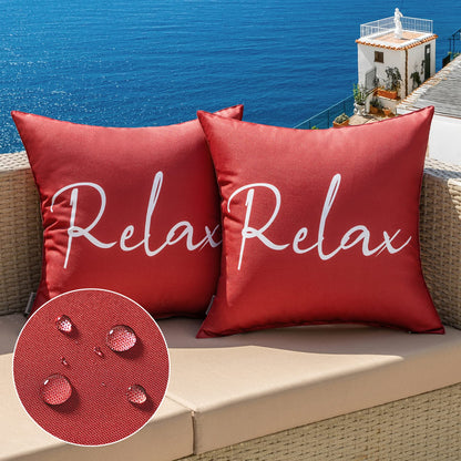 MIULEE Outdoor Waterproof Throw Pillow Covers Set of 2 Relax Decorative Outdoor Square Pillowcases for Chair Patio Garden Couch Tent Balcony Sofa Red 18x18 Inch