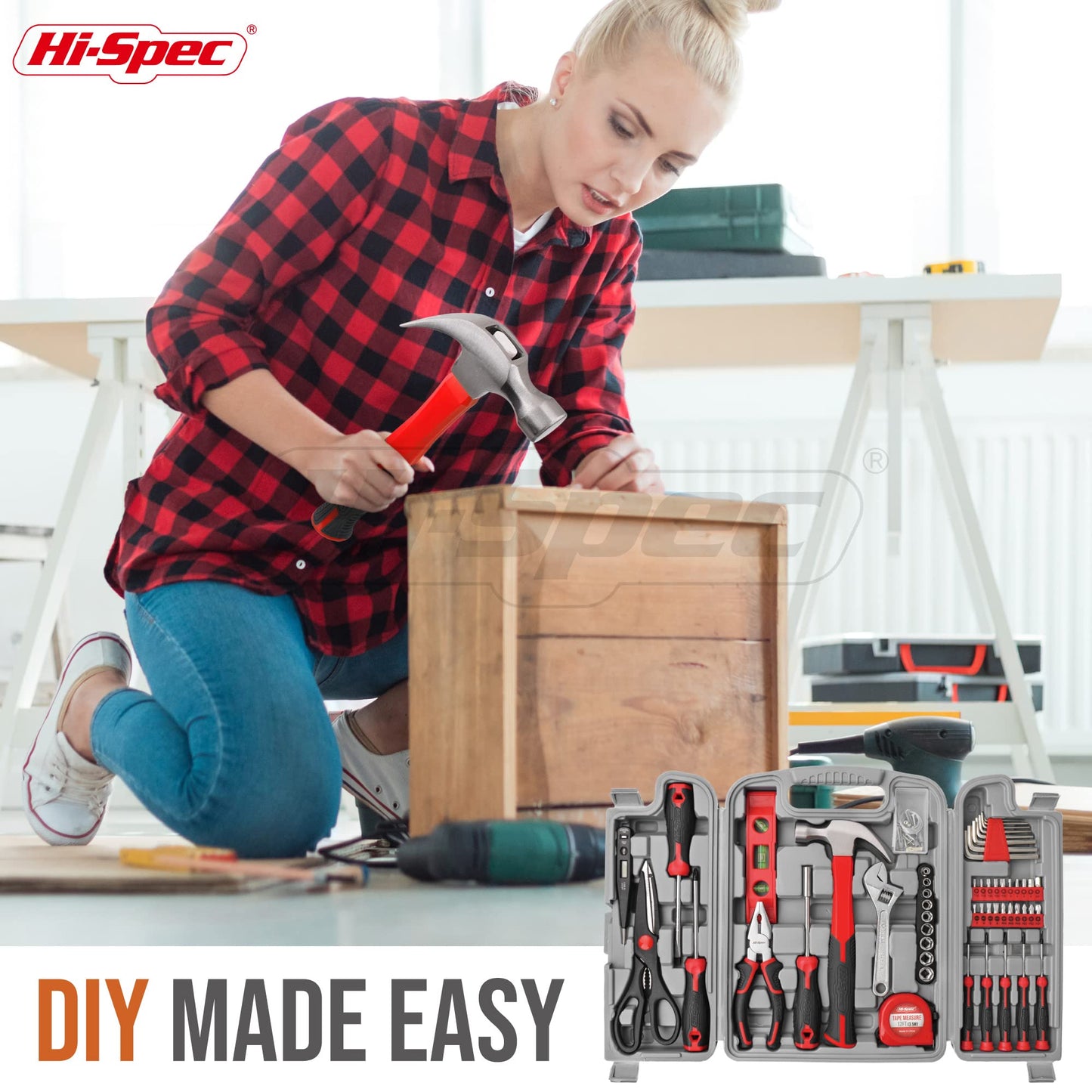 Hi-Spec 54pc Red Household Tool Kit – Essential DIY Hand Tool Set with Toolbox for Home, Garage, Office, Basic Repairs, First Apartment, New Home & Everyday Home Improvement