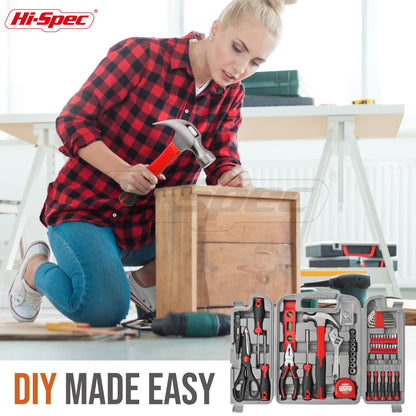 Hi-Spec 54pc Red Household Tool Kit – Essential DIY Hand Tool Set with Toolbox for Home, Garage, Office, Basic Repairs, First Apartment, New Home & Everyday Home Improvement