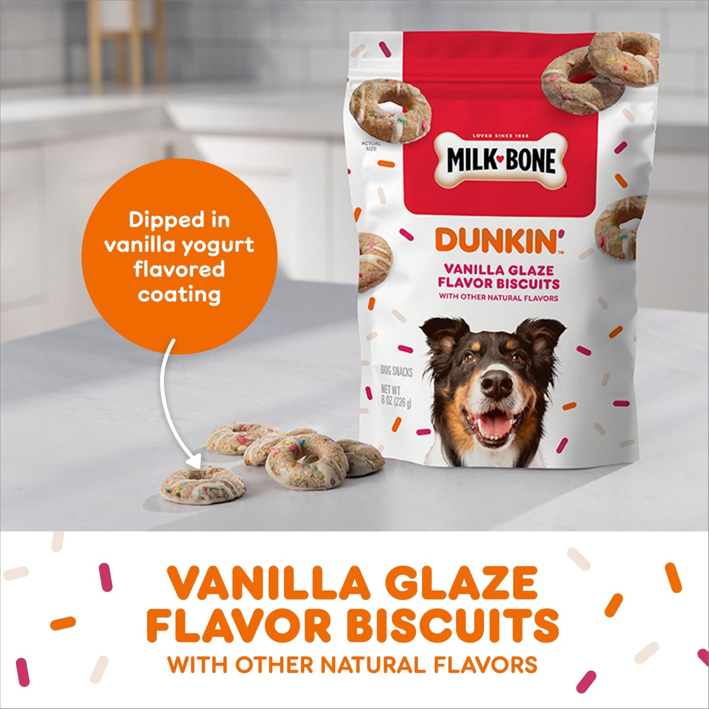 Milk-Bone Dunkin' Vanilla Glaze Flavor Dog Biscuits with Other Natural Flavors, 8 oz Bag
