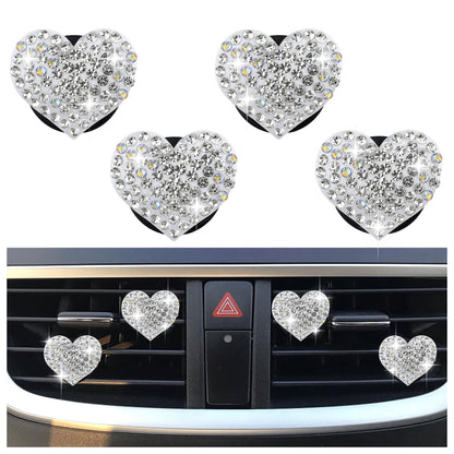 4PCS Heart-Shaped Car Vent Clips with Rhinestone,Bling Air Vent Clips Car Decorations,Premium Shiny Car Clips for Vents CCar Accessories Interior for Cars,Trucks,SUVs (White)
