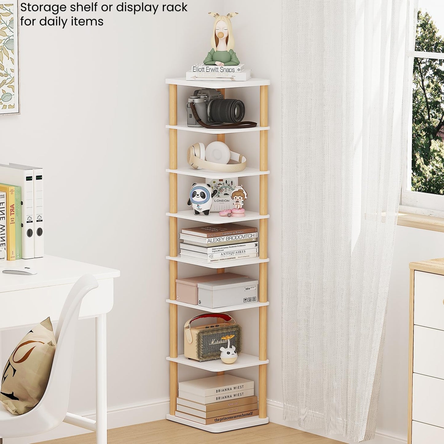 LUCKNOCK Vertical Shoe Rack, 8-Tier Tall Narrow Shoe Organizer for Entryway, Closet, Dorm & Small Spaces, Freestanding White Wooden Shoe Shelf Tower for Boots, Sneakers, Heels.