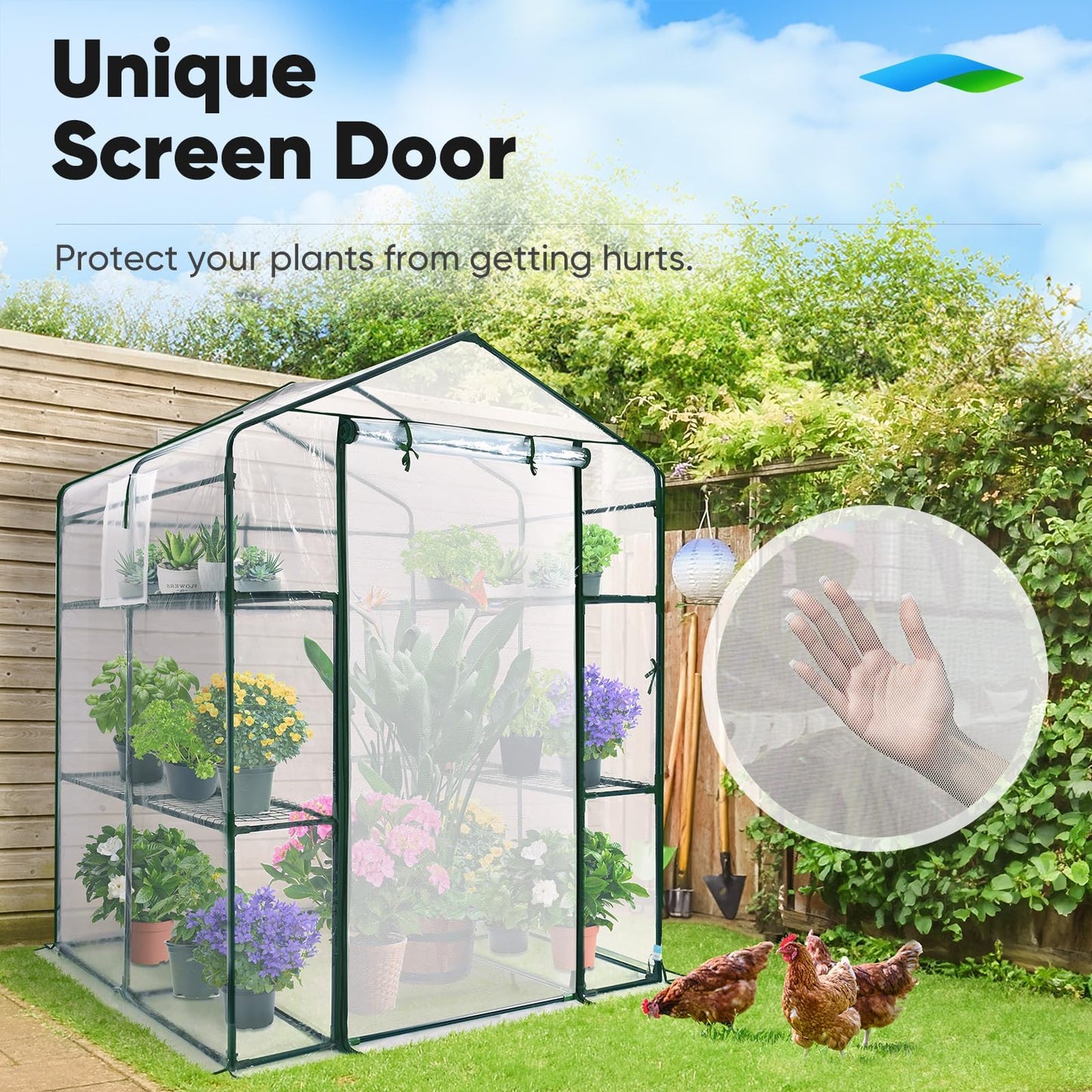 Quictent Greenhouse for Outdoors, Mini Walk-in Portable Flower Garden Plant Kit Outside, Heavy Duty 3 Tiers 8 Shelves Steel Frame & Durable Cover W/ Screen Door & Window, 4.7x4.7x6.4 FT, Clear