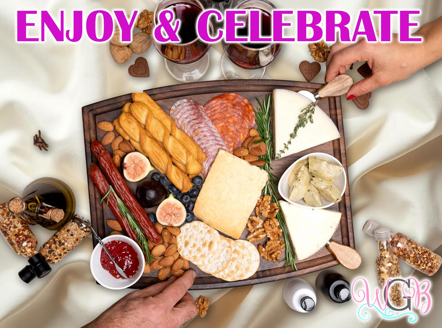 Personalized Cutting Board, Custom Wedding, Anniversary or Housewarming Gift Idea, Wood Engraved Charcuterie, for Newlyweds and Couples, Two Hearts Design 027