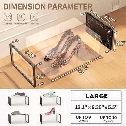 12 Pack Large Shoe Organizer Storage Boxes for Closet, Modular Space Saving Shoe Boxes Clear Plastic Stackable Sneaker Containers Display Case with Lids, Black