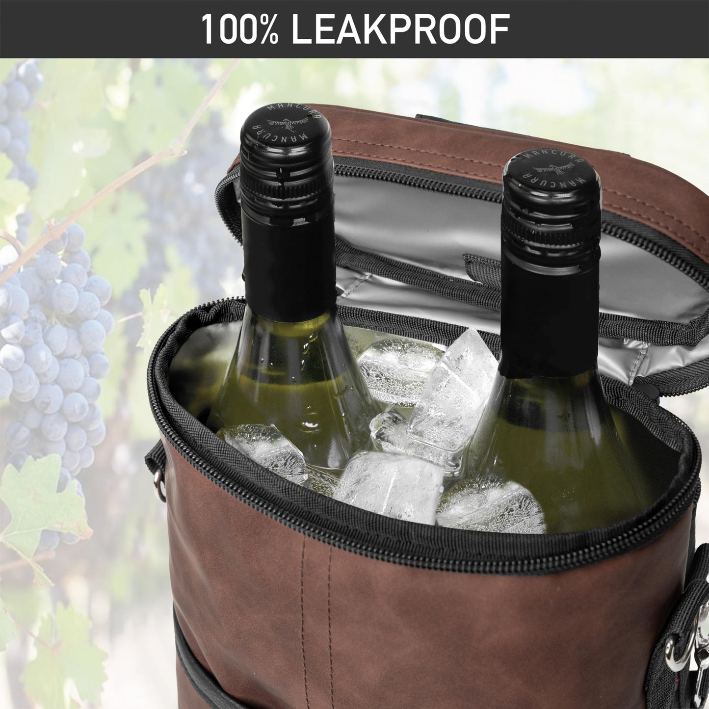 opux 2 Bottle Wine Carrier Tote, Insulated Leakproof Wine Cooler Bag, Wine Travel Bag for Picnic BYOB Beach, Portable Wine Bottle Carrying Case, Gift for Wine Lover Women Men Christmas, Brown Leather