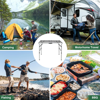RedSwing Portable Grill Table for Outside, Aluminum Folding Grill Stand Table for Outdoor Camping Picnic BBQ, Lightweight Adjustable Height, 36"x24"x15"/28" Sliver