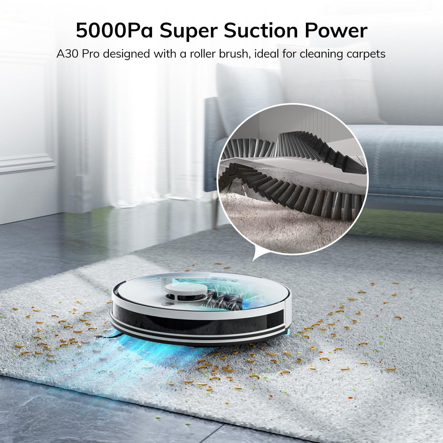 ILIFE A30 Pro Robot Vacuum and Mop, Self Emptying Station for 60 Days, 5000Pa Suction, LiDAR Navigation, No-Go Zones, 2.4G WiFi/App/Alexa/Remote Control, Roller Brush for Carpet, Hard Floors, 110V