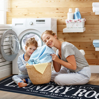 ROMAMIGO Non Slip Laundry Runner Rug - Farmhouse Kitchen Floor Mat for Mudroom and Bathroom - Black, 20 X 47 Inches