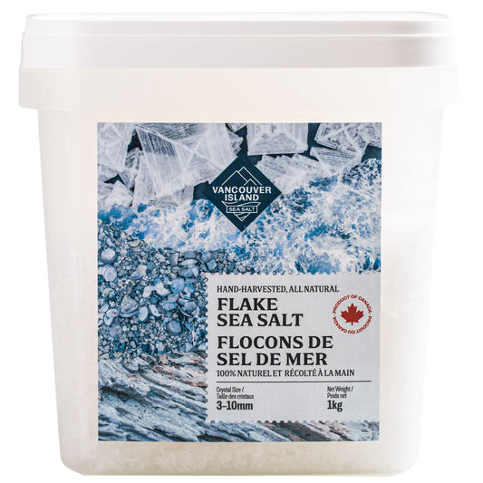 Flaky Sea Salt - 35oz of Large Gourmet Salt Flakes - Handcrafted on Vancouver Island - Perfect for Seasoning, Baking, Cooking, and Finishing - Bucket of All Natural Flaked