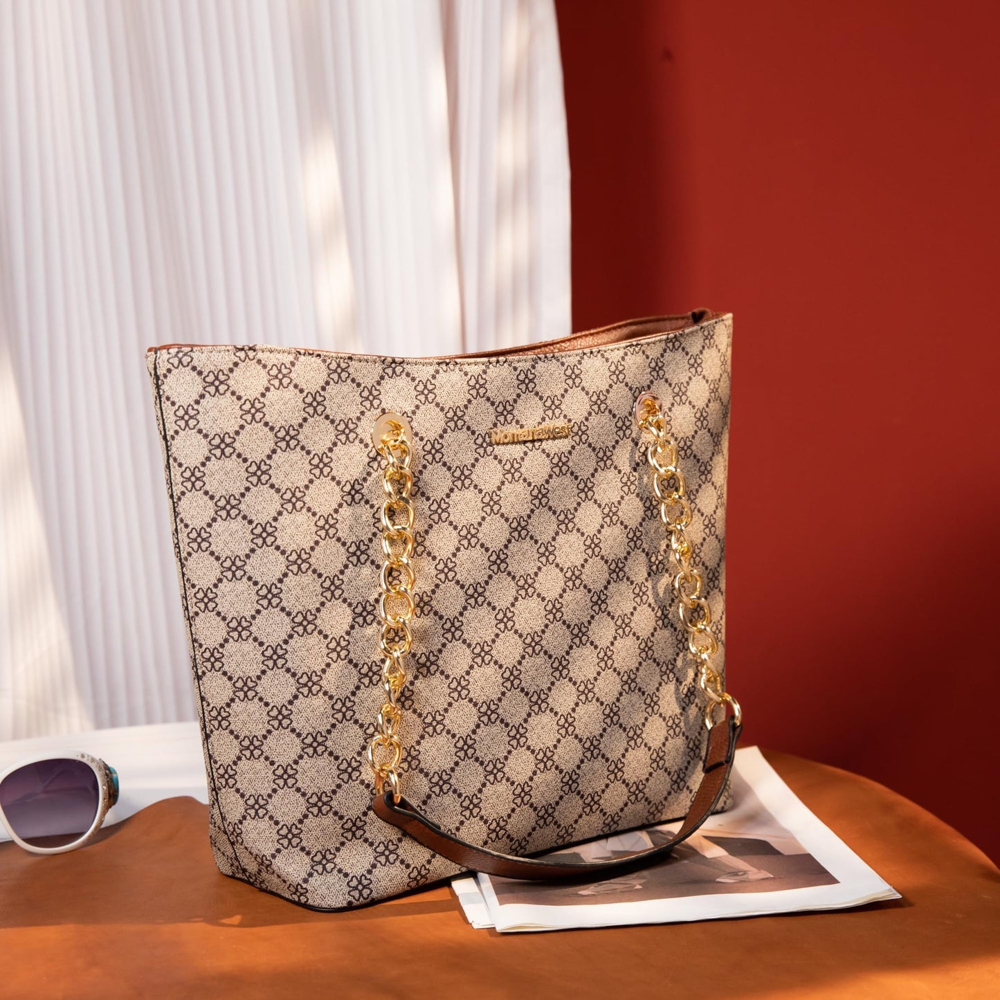 Montana West Tote Bag for Women Chain Top-handle Satchel Handbags Ladies Purses Shoulder Bags MWC-0391BR