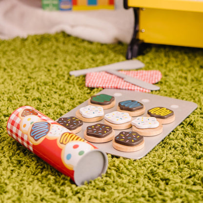 Melissa & Doug Slice and Bake Cookies Wooden Play Food Set with Toppings Pretend Cookies and Baking Sheet, Wooden Play Food Set, Toy Baking for Kids Ages 3+