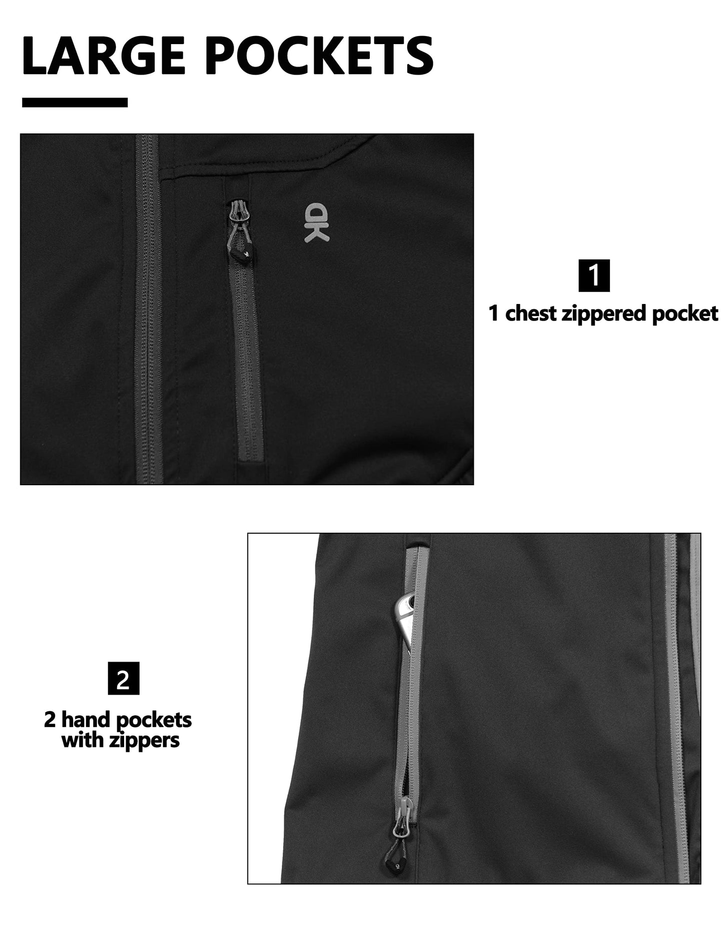 Little Donkey Andy Men's Lightweight Softshell Vest, Windproof Sleeveless Jacket for Travel Hiking Running Golf Black XXL