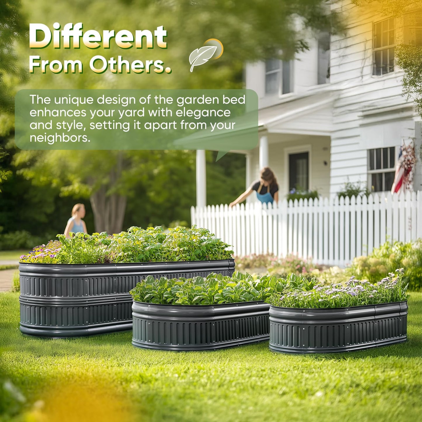 KING BIRD Raised Garden Bed Kit 2025 Upgraded Modular DIY Galvanized Planter Garden Box Outdoor for Gardening, Vegetables, Flowers, Elegant Roman Column Design, 47x24x24 in, Dark Grey