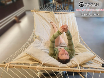 GOCAN Mesh Hammock,Cotton Rope hammocks with Pad Chains Hooks Tree Straps fit Stands from 9' to 15' for Outside Indoor Patio Yard